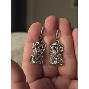 Silvertone Hourglass Earrings Czs Pierced